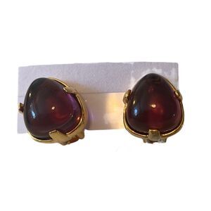 Kenneth Jay Lane Couture Collection Amythest Colored Yellow Gold Clip Earrings